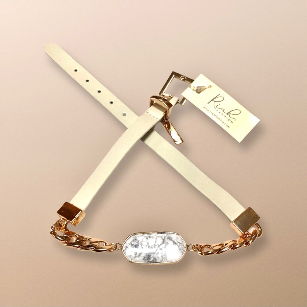 Riah Fashion Natural Stone Genuine Leather Buckle Bracelet